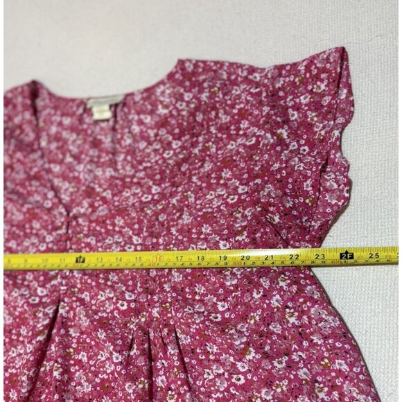 Cynthia Rowley 2X Pink Floral Print Button Front V Neck Short Sleeve Top Blouse - Picture 3 of 6